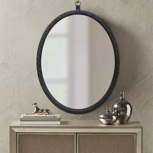 Oval PU Covered Mirror | Black