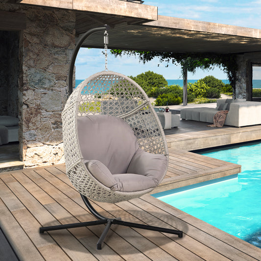Large Hanging Egg Chair with Metal Stand and UV Resistant Cushion Hammock Chairs with C-Stand for Outdoor Indoor