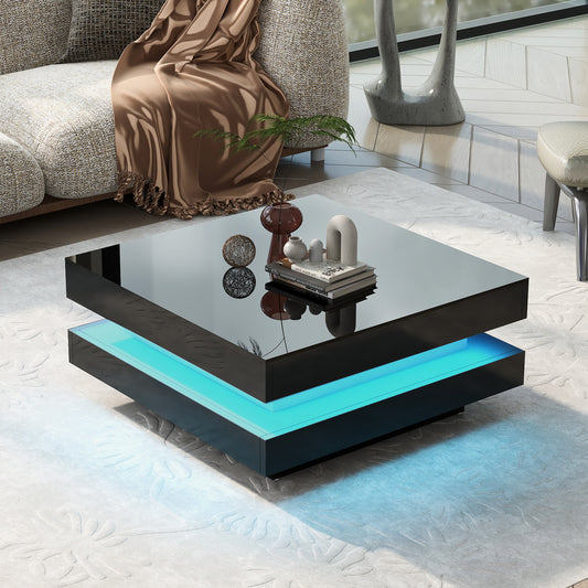 High Gloss Minimalist LED  Square Coffee Table | Black