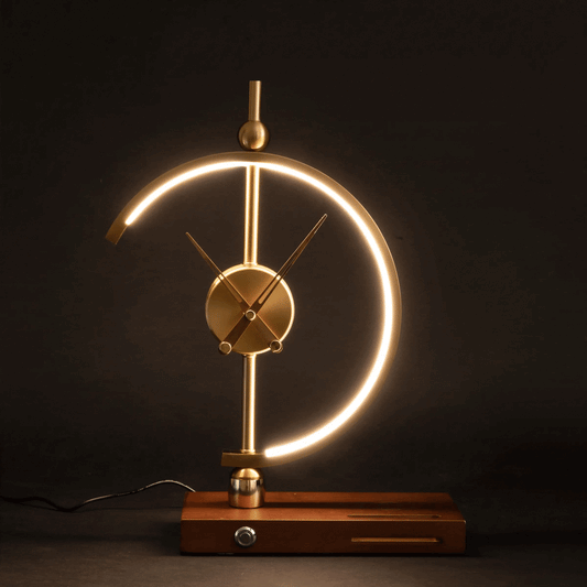 LED Clock Lamp | Oak/Gold