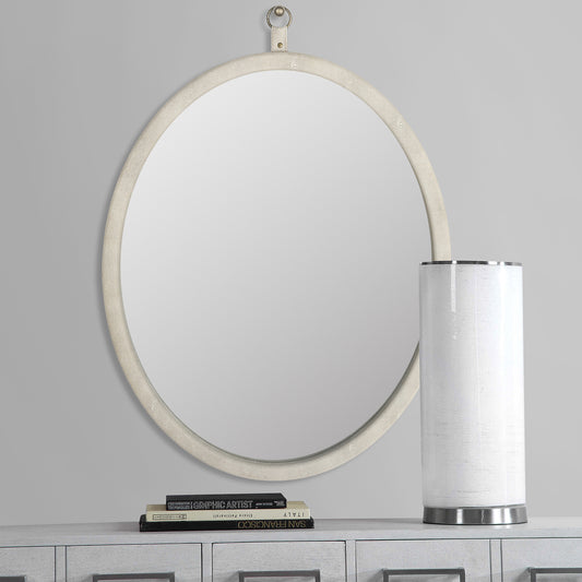 Oval PU Covered Mirror | White