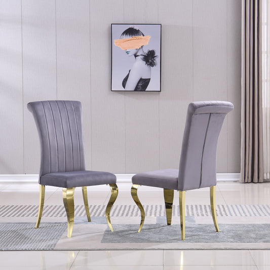 Modern Velvet Dining Chairs Set of 2; Upholstered Accent Armless Chairs with Stripe Backrest