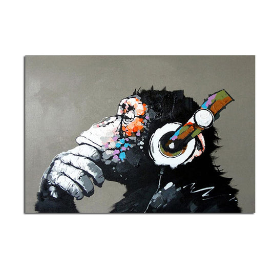 Hand Painted Oil Painting | Gorilla with Headphones