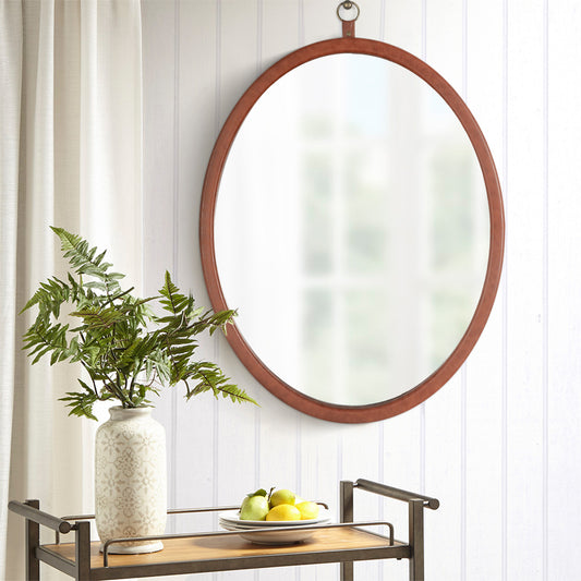 Oval PU Covered Mirror | Brown