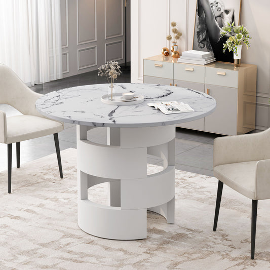 42.12"Modern Round Dining Table with Printed  Marble Table Top for Dining Room;  Kitchen;  Living Room