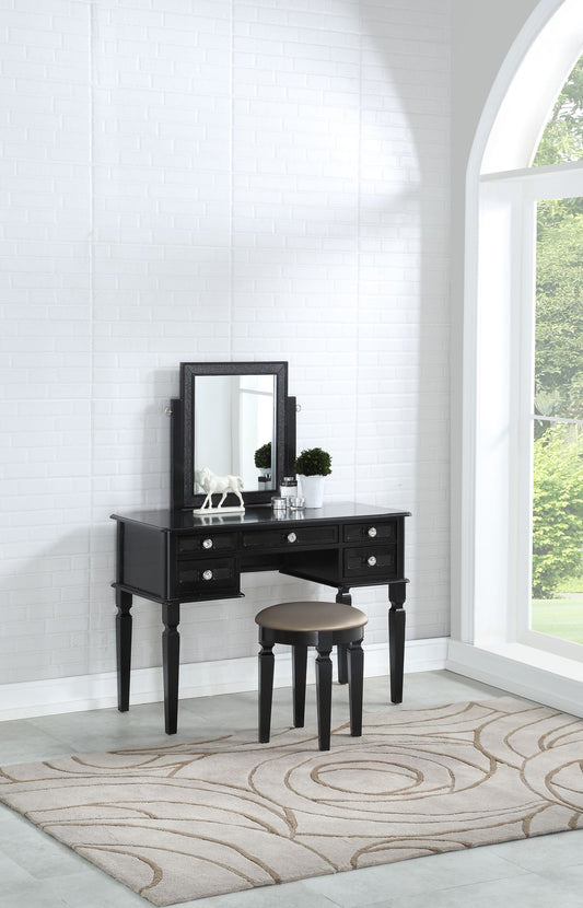 Bedroom Vanity Set Stool Storage Drawers Mirror Black Color Modern Gorgeous Furniture MDF Rubber wood