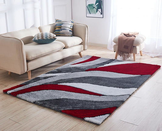 Dalila Collection Abstract Area Rug | Red/Grey/White