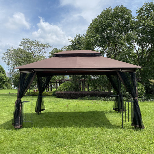 13x10ft Outdoor Patio Gazebo Canopy Tent With Ventilated Double Roof And Mosquito net (Detachable Mesh Screen On All Sides), Suitable for Lawn, Garden, Backyard and Deck RT