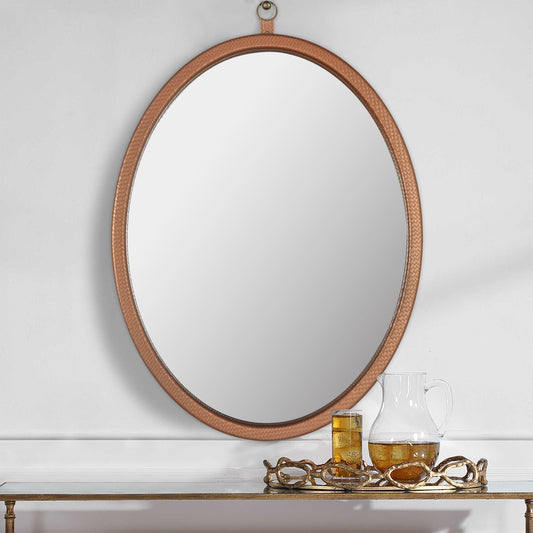 Oval PU Covered Mirror | Champagne