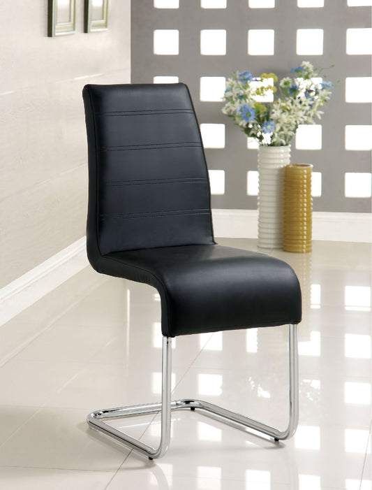 Contemporary Black Padded Leatherette 2pc Side Chairs Set of 2 Chairs Kitchen Dining Room Metal Chrome Legs