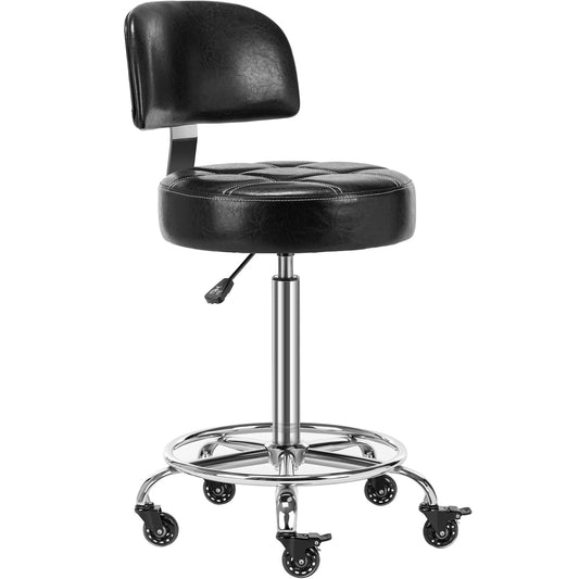 CoVibrant Adjustable Rolling Stool with Backrest Lockable Wheels Foot Ring Ergonomic Hydraulic Stool for Doctor Artist Home Small Office Desk