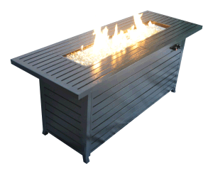 57in Outdoor Gas Propane Fire Pits Table; Aluminum; 50000BTU Firepit Fireplace Dinning Table with Lid; Fire Glass; Retangular; ETL Certification; for Garden Backyard Deck Patio-hammered black