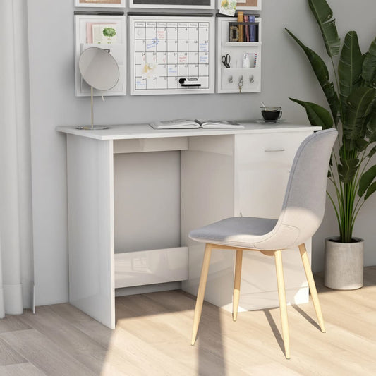 Desk High Gloss White 39.4" x 19.7" x 29.9" Engineered Wood