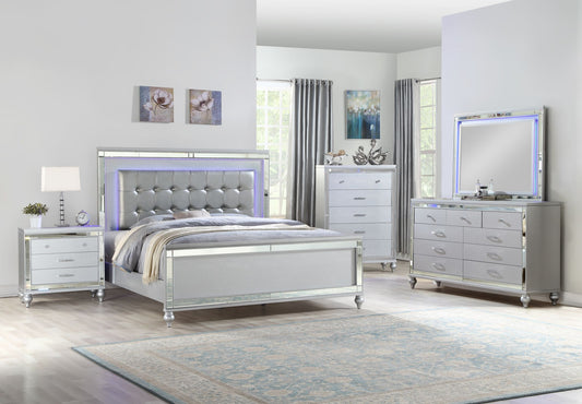 Aurora Silver Upholstered LED Bed | King