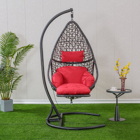Patio PE Rattan Swing Chair With Stand and Leg Rest for Balcony; Courtyard