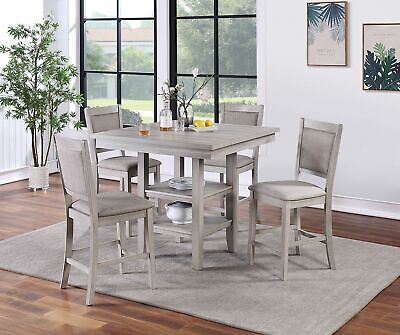 Dining Room Furniture Counter Height 5pc Set Square Table w Shelves Cushion