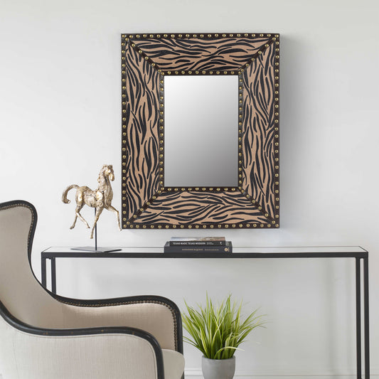 Riveted Rectangle Leather Mirror | Brown Zebra