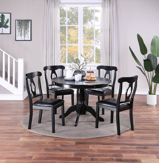 Classic Design Dining Room 5pc Set Round Table 4x side Chairs Cushion Fabric