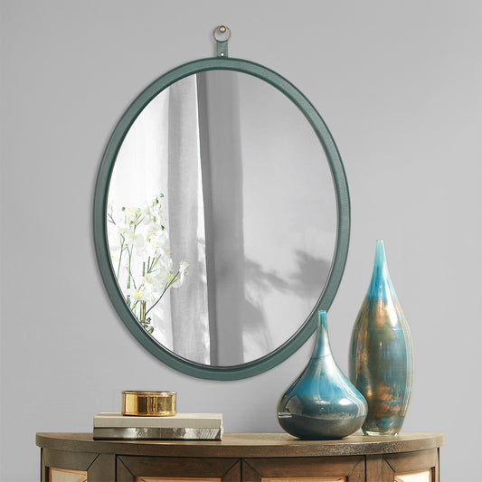 Oval PU Covered Mirror | Green