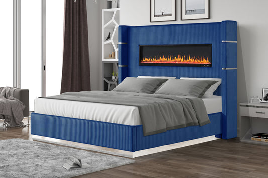 Bahati Velvet King Bed w/Ambient Lighting | Blue