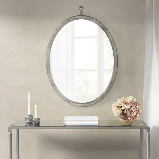 Oval PU Covered Mirror | Pewter