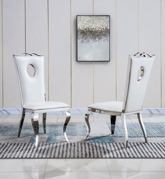 Modern Leatherette Dining Chairs Set of 2; Armless Accent Chairs with Circular Hole Backrest
