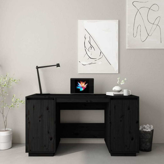 Desk Black 55.1"x19.7"x29.5" Solid Wood Pine