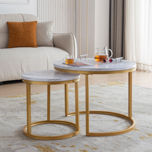 Modern Round Nesting Table | Marble/Gold