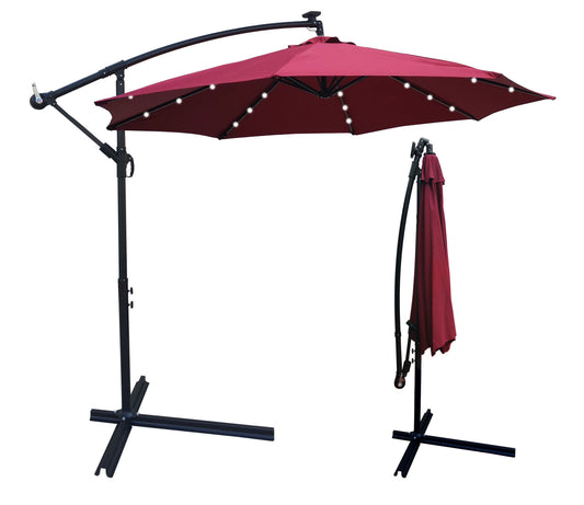 Walta 10 ft Solar Powered LED Umbrella | Burgundy