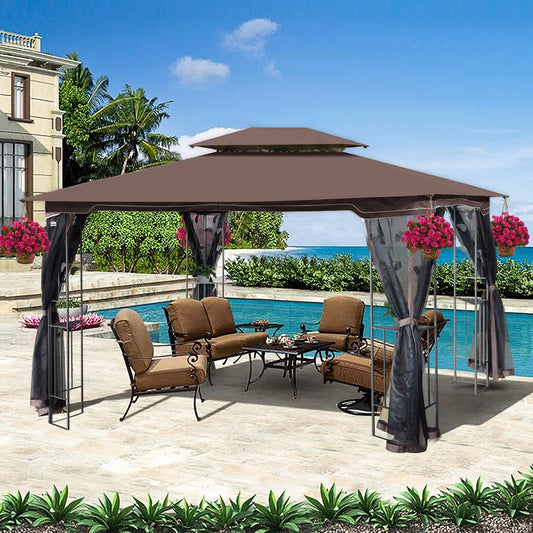 13x10 Outdoor Patio Gazebo Canopy Tent With Ventilated Double Roof And Mosquito net(Detachable Mesh Screen On All Sides); Suitable for Lawn;  Garden;  Backyard and Deck
