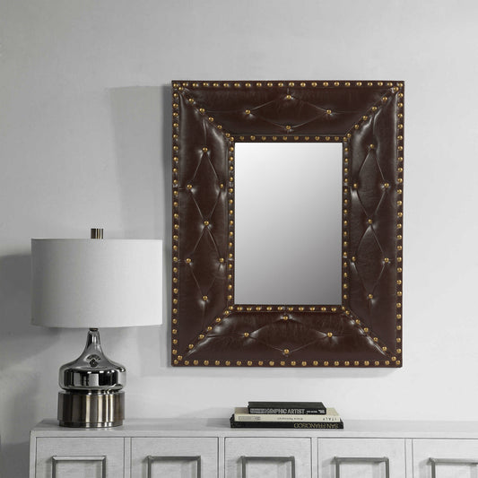 Riveted Rectangle Leather Mirror | Brown