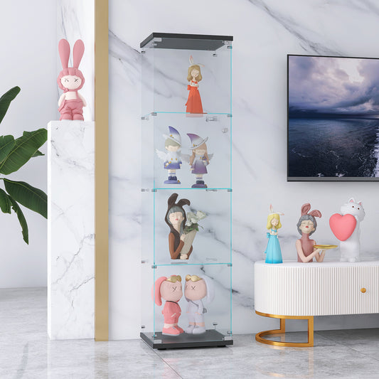 Ashaki 4-Shelf Glass Cabinet | Black