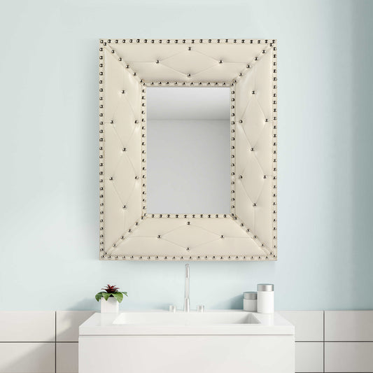 Riveted Rectangle Leather Mirror | White