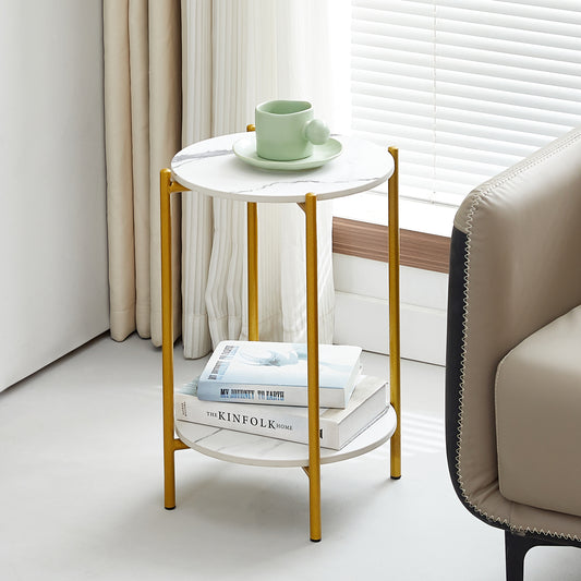 Limba Round End Table | Gold Metal