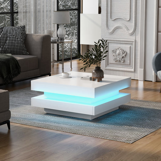 High Gloss Minimalist Design LED Square Coffee Table | White