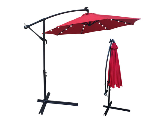Walta 10 ft Solar Powered LED Umbrella | Red