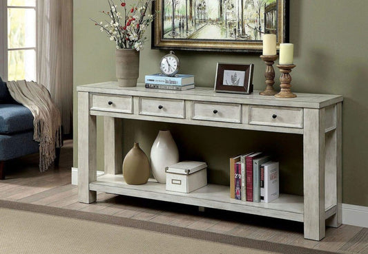 Sofa Table Antique White Rustic Solid wood Storage Table Open Shelf Bottom Living Room 1pc Side Table.