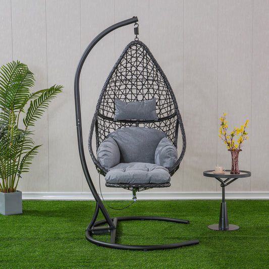 Patio PE Rattan Swing Chair With Stand and Leg Rest for Balcony; Courtyard