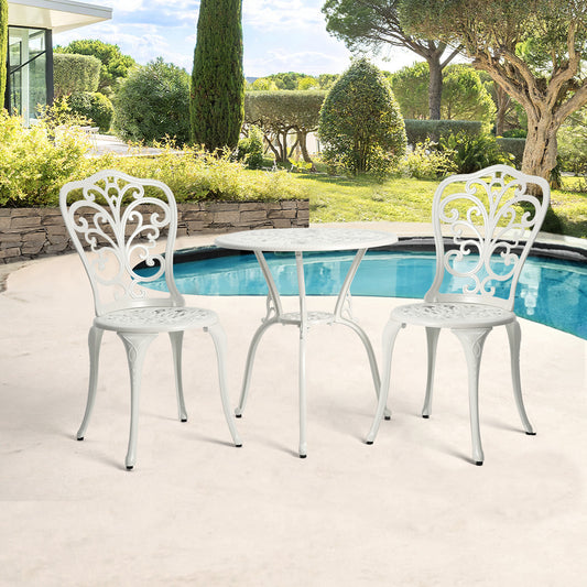 Patio Bistro Set 3 Pieces; All Weather Cast Aluminum Outdoor Patio Table and Chairs with Umbrella Hole Your Backyard; Garden; or Balcony