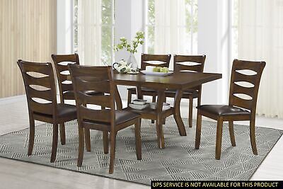 Transitional Dining Room Furniture 7pc Set Table w Self-Storing Leaf and 6x Side