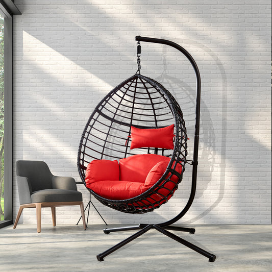 Swing Egg Chair With Stand; High-Quality Modern Design; 37.4x37.4x76.77 (Red)