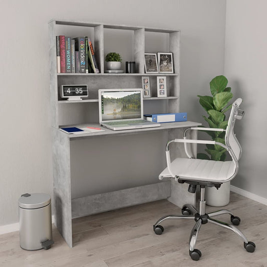 Desk with Shelves Concrete Gray 43.3"x17.7"x61.8" Engineered Wood