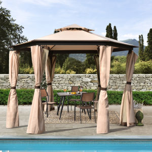 11.8 Ft. W x 11.8 Ft. D Patio Outdoor Gazebo;  Double Roof Soft Canopy Garden Backyard Gazebo with Mosquito Netting Suitable for Lawn;  Garden;  Backyard and Deck