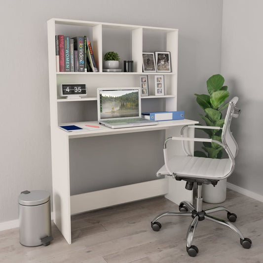 Desk with Shelves White 43.3"x17.7"x61.8" Engineered Wood