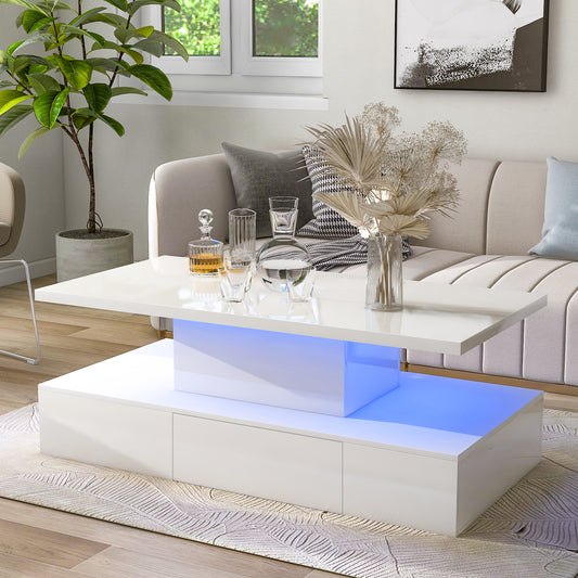 Modern Glossy LED Coffee Table | White