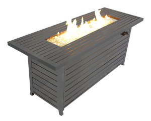 57in Outdoor Gas Propane Fire Pits Table; Aluminum; 50000BTU Firepit Fireplace Dinning Table with Lid; Fire Glass; Retangular; ETL Certification; for Garden Backyard Deck Patio-Mocha