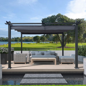 13x10 Ft Outdoor Patio Retractable Pergola With Canopy Sunshelter Pergola for Gardens; Terraces; Backyard