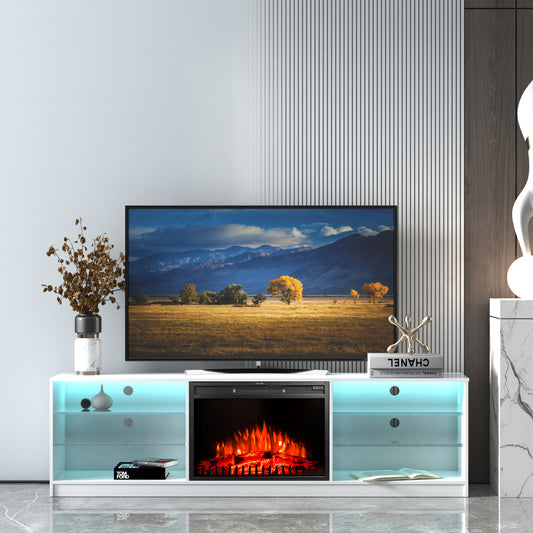 Electric Fireplace TV Console; White