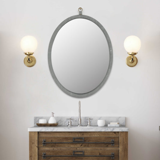 Oval PU Covered Mirror | Grey
