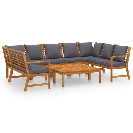 9 Piece Patio Lounge Set with Cushion Solid Acacia Wood
